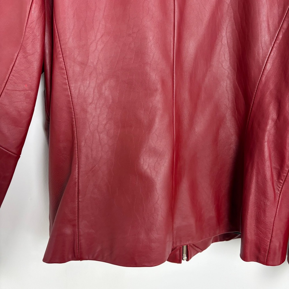 Mossimo Leather Jacket Red Genuine Leather Diamond Quilted Moto Biker Size Large - Picture 7 of 9